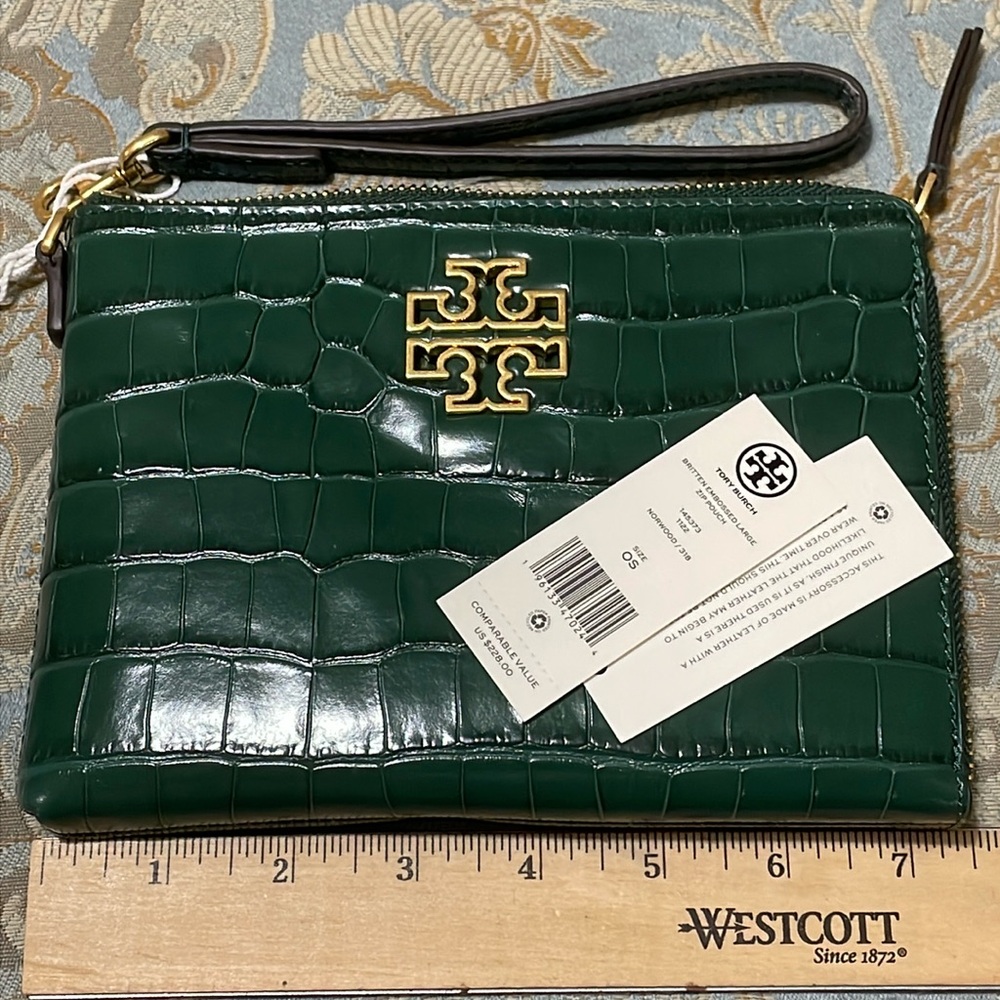NWT Tory Burch Britten Embossed Large Zip Pouch